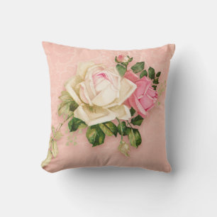 Pink & White Rose Bouquet Throw Pillow