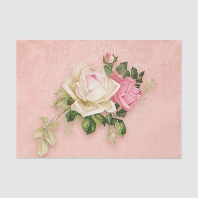 Pink & White Rose Bouquet Tissue Paper (Front)