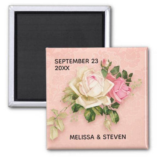 Pink  White Rose Bouquet Wedding Magnet