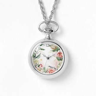 Pink & White Rose Circlet Necklace Watch