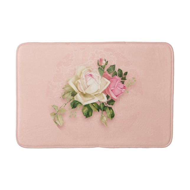  Pink & White Rose Floral Bouquet Bath Mat (Front)