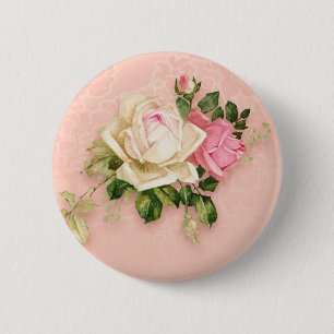 Pink & White Rose Floral Bouquet Button