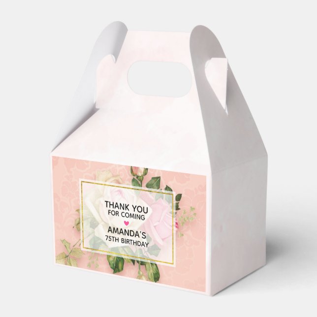 Pink & White Rose Floral Bouquet Favor Boxes (Front Side)