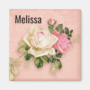 Pink & White Rose Floral Bouquet Magnet
