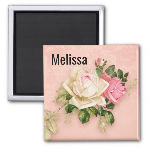 Pink  White Rose Floral Bouquet Magnet