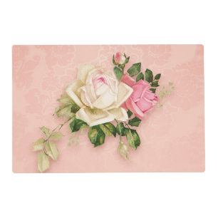 Pink & White Rose Floral Bouquet Placemat