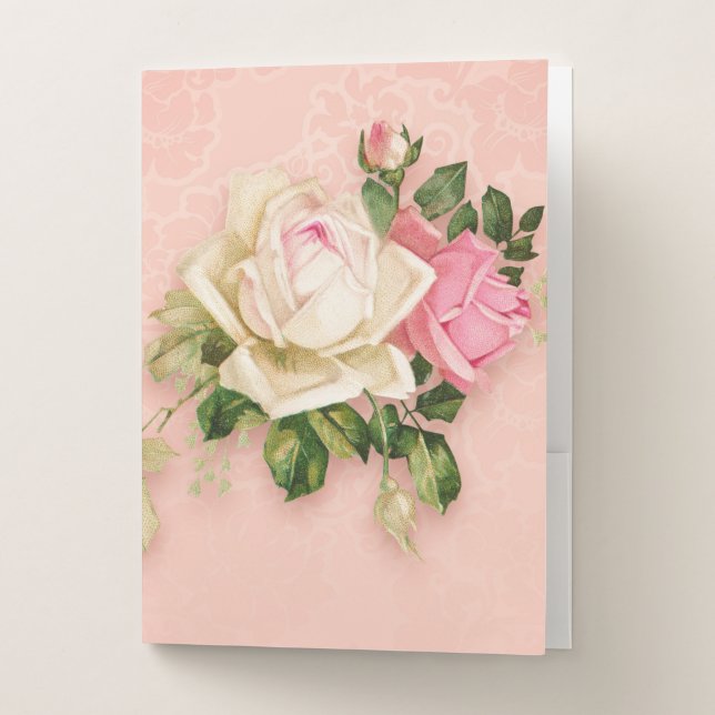 Pink & White Rose Floral Bouquet Pocket Folder (Front)