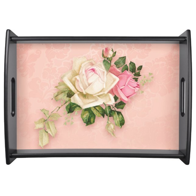 Pink & White Rose Floral Bouquet Serving Tray (Front)