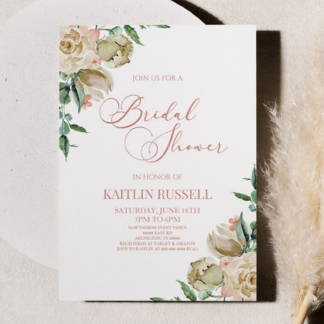 Pink White Rose Floral Flowers Bridal Shower  Invitation (Creator Uploaded)