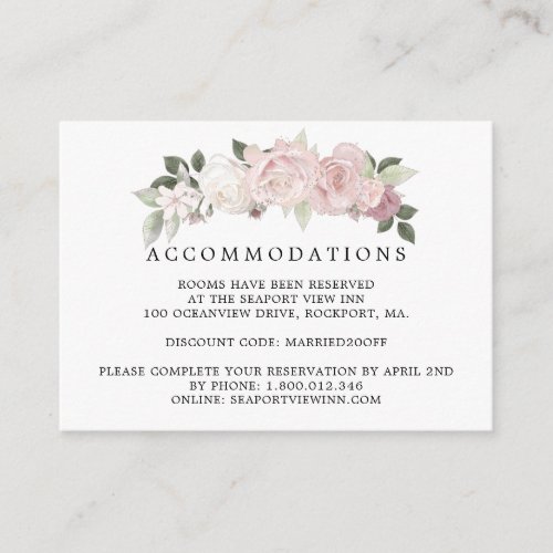 Pink White Rose Floral Wedding Accommodation Enclosure Card