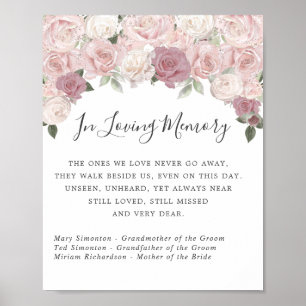 Pink White Rose Floral Wedding Memorial Sign