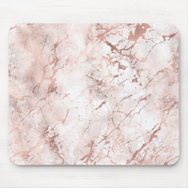 Pink White Rose Gold Faux Marble Texture Mouse Pad (Front)