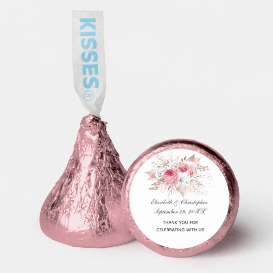 Pink White Rose Gold Floral Trendy Wedding  Hershey®'s Kisses®
