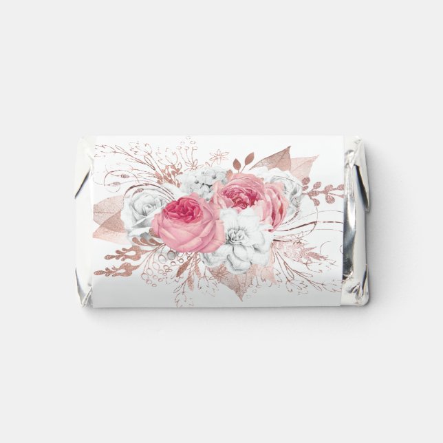 Pink White Rose Gold Floral Trendy Wedding  Hershey's Miniatures (Front)