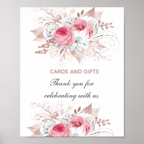 Pink White Rose Gold Floral Wedding Gifts Sign