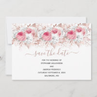 Pink White Rose Gold Floral Wedding Save the Date  Invitation