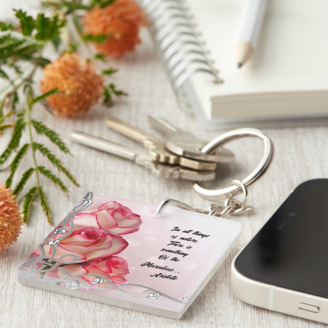 Pink/White Rose Key Chaiñ Quote Aristotle  Keychain (Front Right)