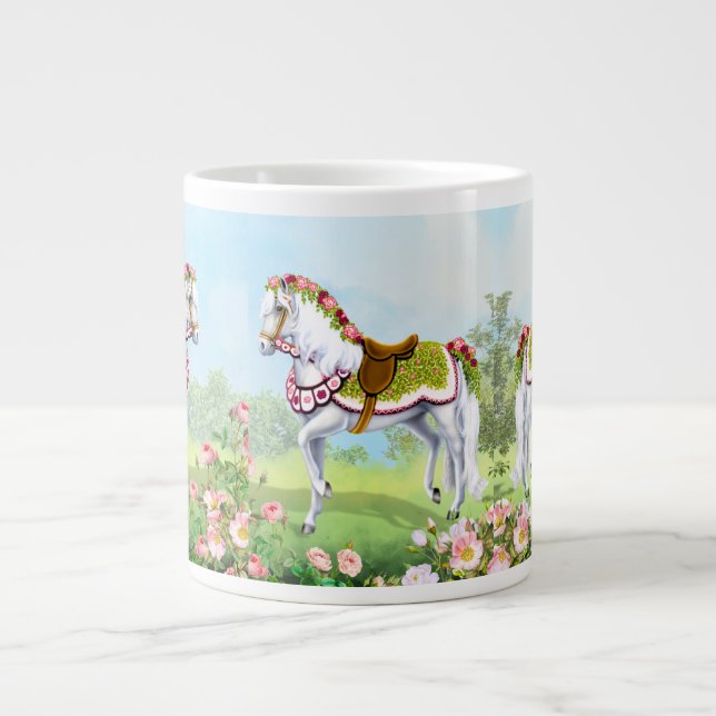Pink White Rose Parade Horse Giant Coffee Mug (Front)