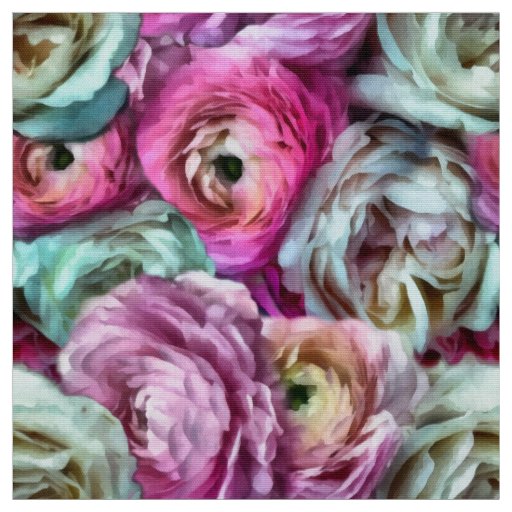 Pink & White Rose & Peony Flowers Fabric