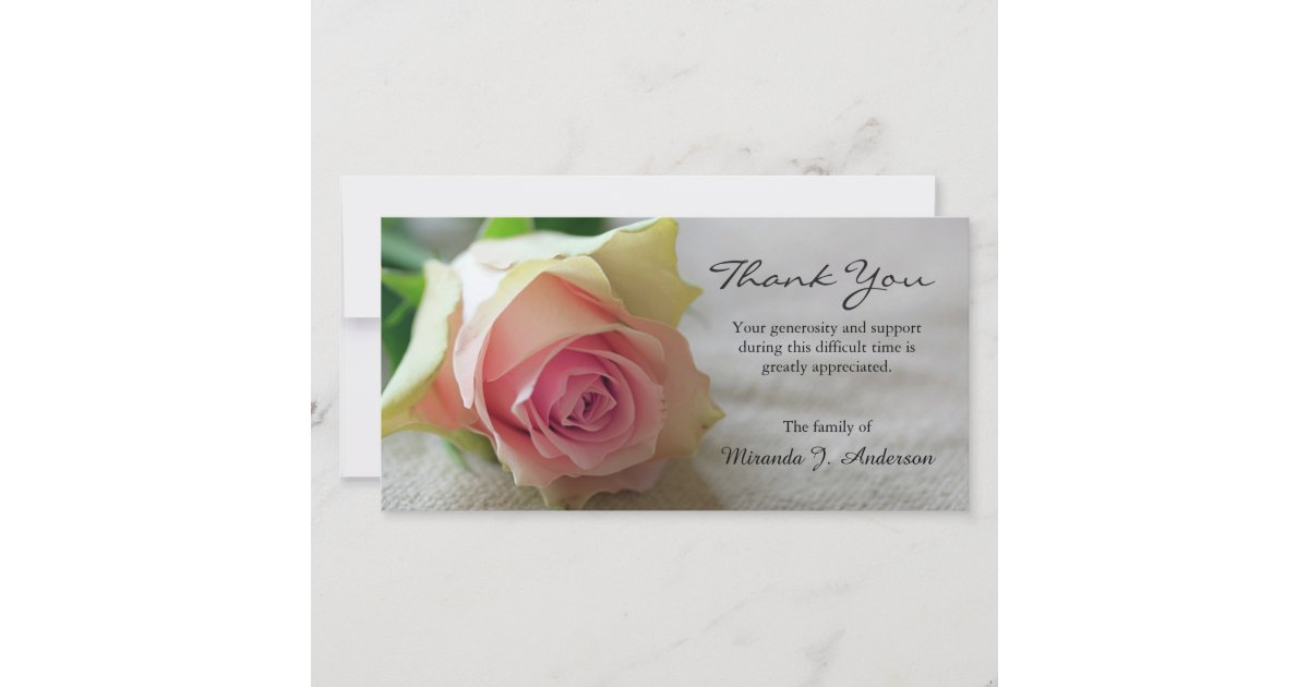 Pink white rose photo floral sympathy thank you card | Zazzle