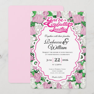 Pink & White Rose Wedding Invite - Pink Letters 2