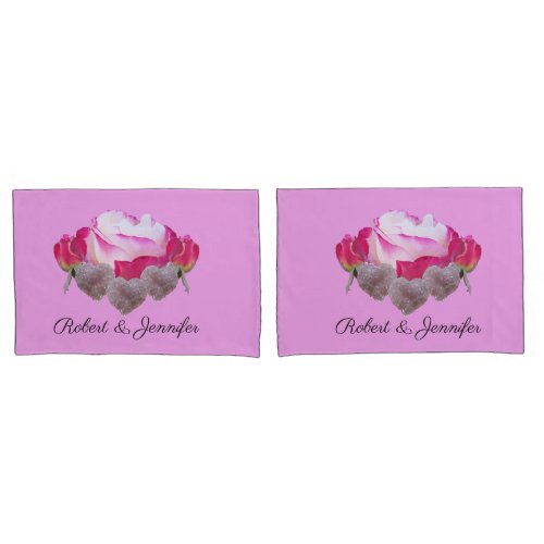Pink White Roses  Amethyst Hearts  Name Pink Pillow Case