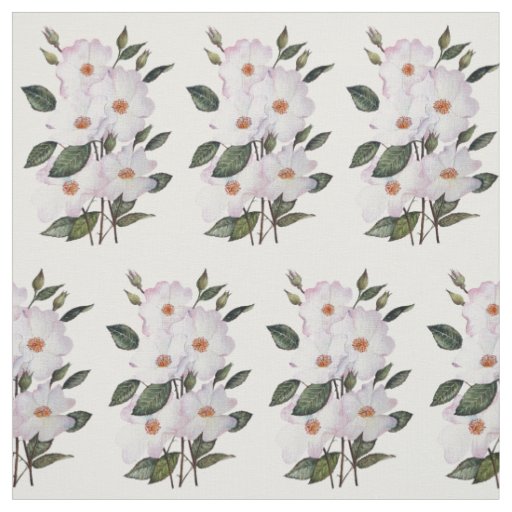 Pink White Roses Ballerina Watercolor Illustration Fabric