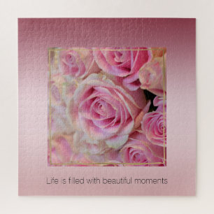 Pink White Roses Beautiful Moments Jigsaw Puzzle