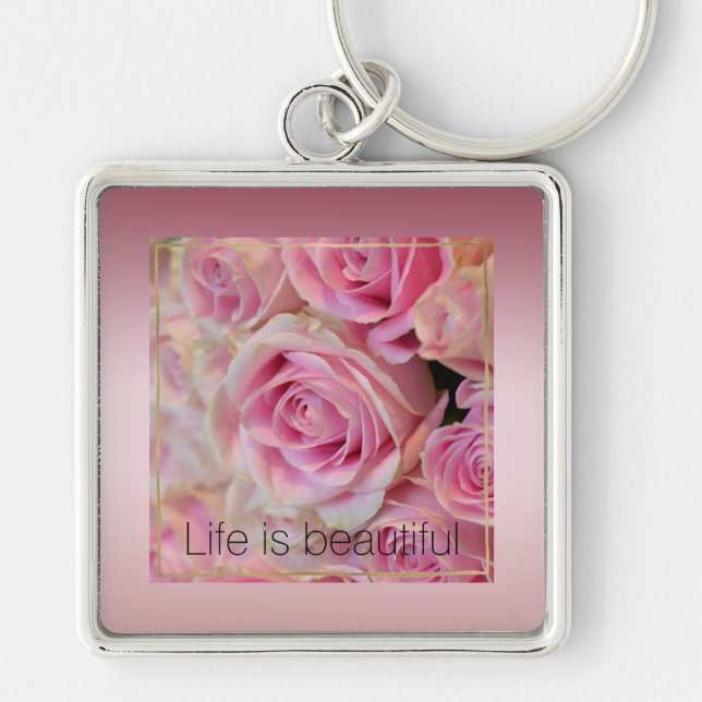 Pink White Roses Beautiful Moments            Keychain (Front)