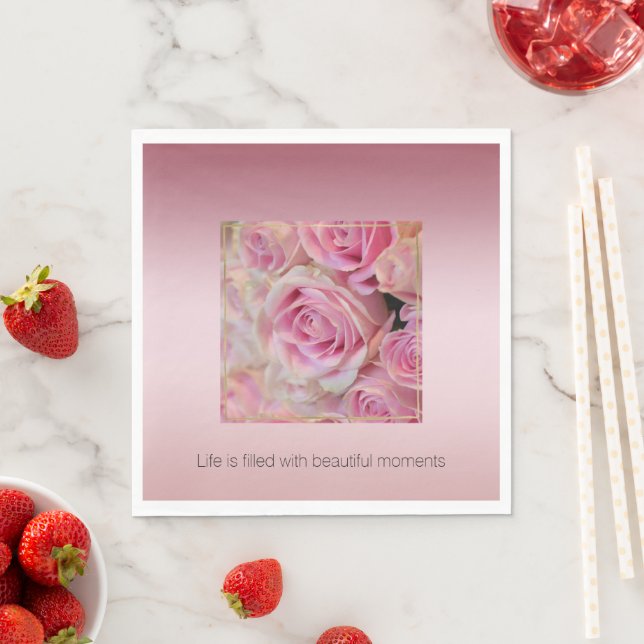 Pink White Roses Beautiful Moments         Napkins (Insitu)