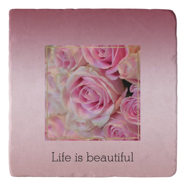 Pink White Roses Beautiful Moments      Trivet (Front)