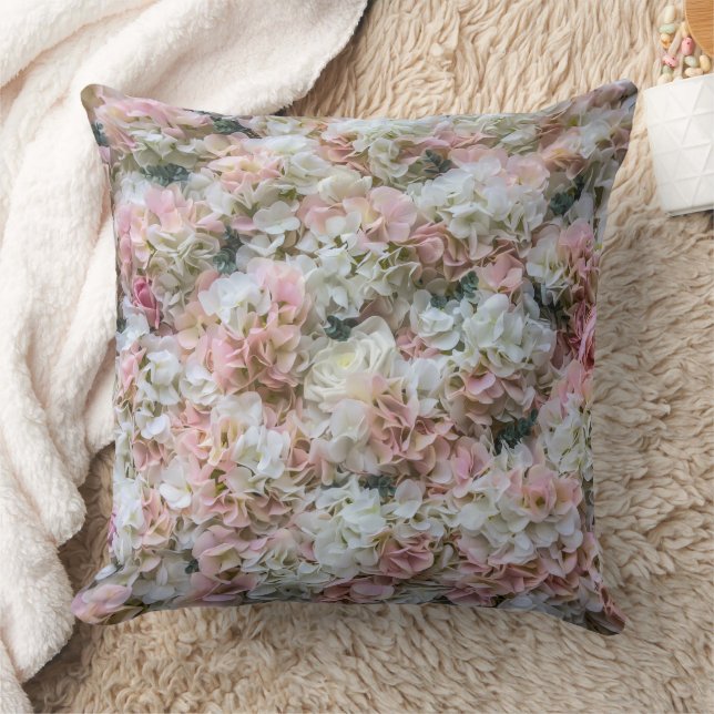 Pink White Roses Bridal Floral Pattern Throw Pillow (Blanket)