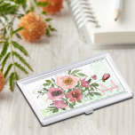 Pink white Roses  Business Card Case<br><div class="desc">Find this beautiful feminine Pink Roses and Flowers Business Card holder on a White Background. 
This Vintage-style Floral Case with beautifully crafted pink Watercolor flowers and Monogram will add a touch of beautiful feminine style to your office. It would make a great corporate or personal gift for her.</div>