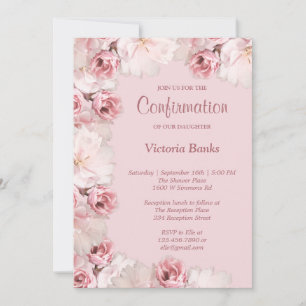 Pink/White Roses Confirmation Invitation