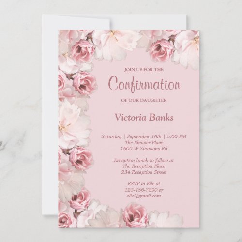 Pink/White Roses Confirmation Invitation