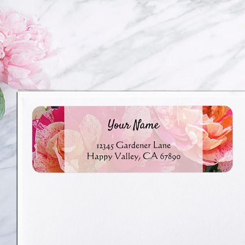 Pink White Roses Editable Return Address Labels