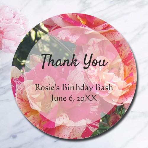 Pink White Roses Editable Thank You Classic Round Sticker