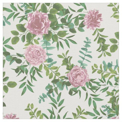 Pink White Roses Floral Flowers Fabric