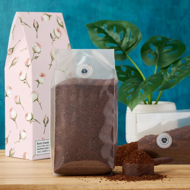 Pink White Roses Floral Roasted Coffee (Ground)