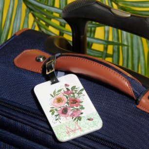 Pink white Roses Luggage Tag