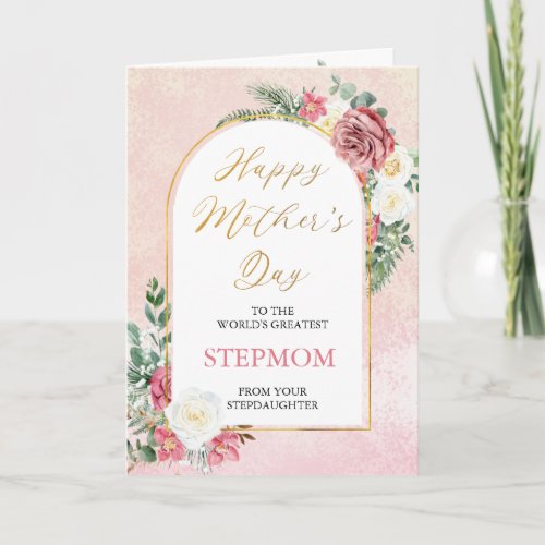 Pink White Roses Orchid Happy Mothers Day Stepmom Card