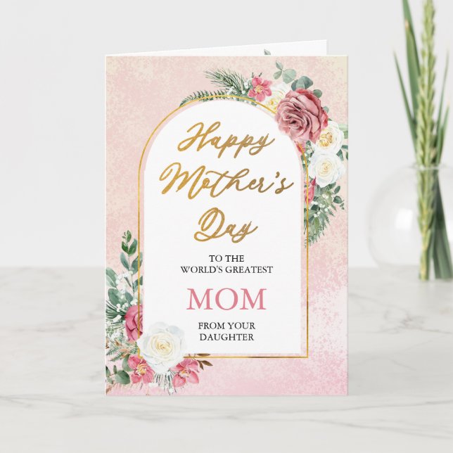 Pink | White Roses Orchids Happy Mother's Day Mom  Card (Front)