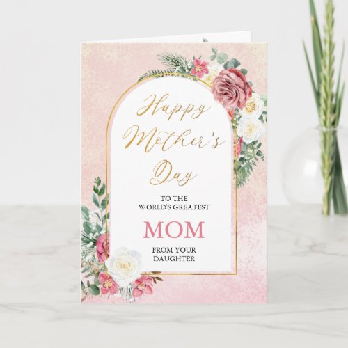 Pink  White Roses Orchids Happy Mothers Day Mom  Card