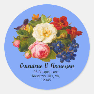 Pink White Roses Red Orange Blue Floral Butterfly Classic Round Sticker