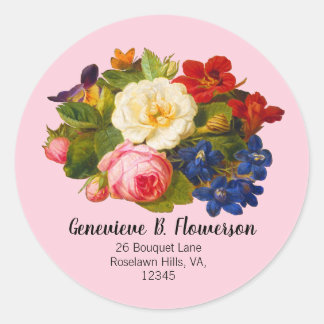 Pink White Roses Red Orange Blue Floral Butterfly Classic Round Sticker