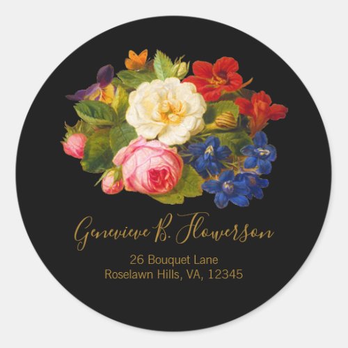 Pink White Roses Red Orange Blue Floral Butterfly  Classic Round Sticker