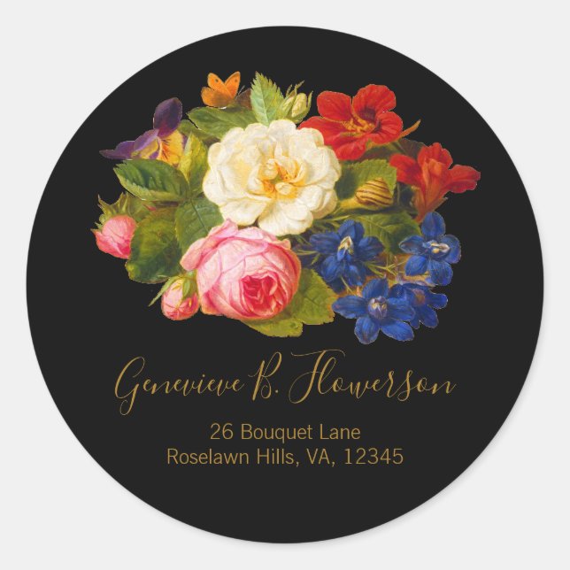 Pink White Roses Red Orange Blue Floral Butterfly  Classic Round Sticker (Front)