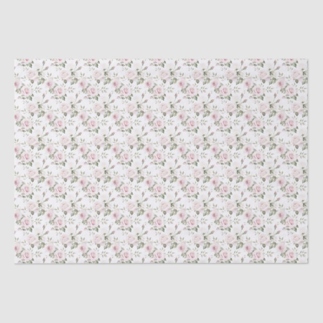 Pink & White Roses Tissue Paper (Front)
