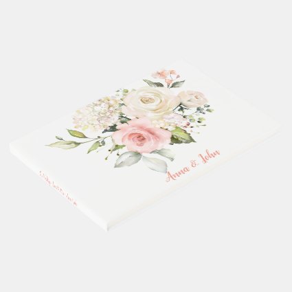 Pink White Roses White Hydrangeas Greenery Wedding Guest Book