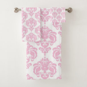 Pink & White Royal Glam Damask Girly Glam Bath Towel Set